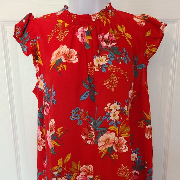 LOFT Tops - Loft Red Floral Blouse Sz M